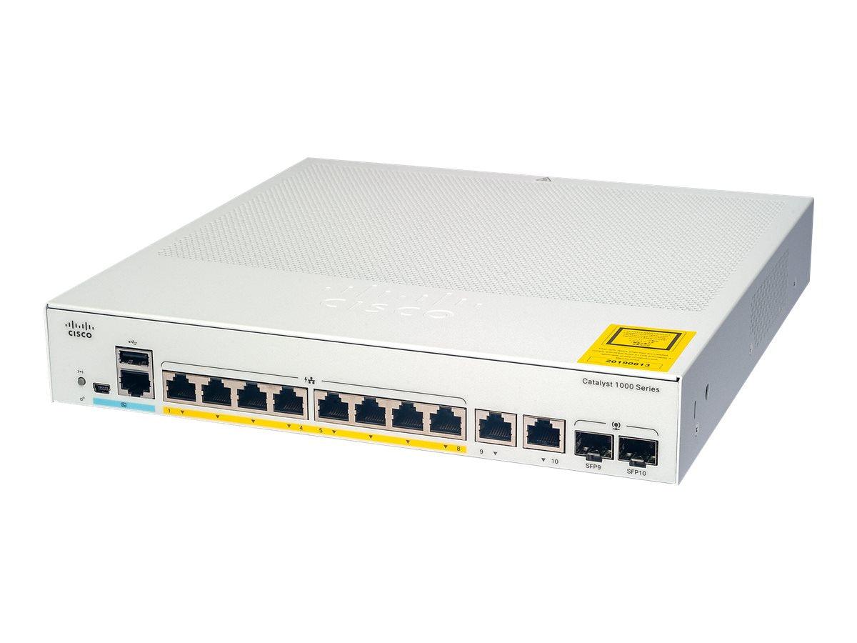 Cisco 8x 10/100/1000 Ethernet PoE+ ports 2x 1G SFP uplinks Switch - C1000-8FP-2G-L Refurbished - C1000-8FP-2G-L-R - Reef Telecom