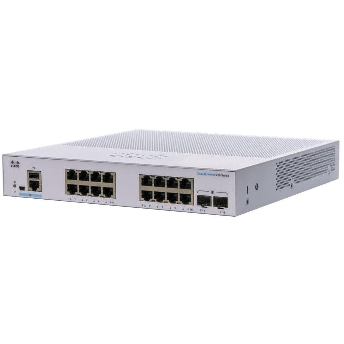 Cisco Business 250 Series 16 10/100/1000 Port Smart Switch w/ 2 Gigabit SFP - CBS250-16T-2G-NA Refurbished - CBS250-16T-2G-NA-R - Reef Telecom