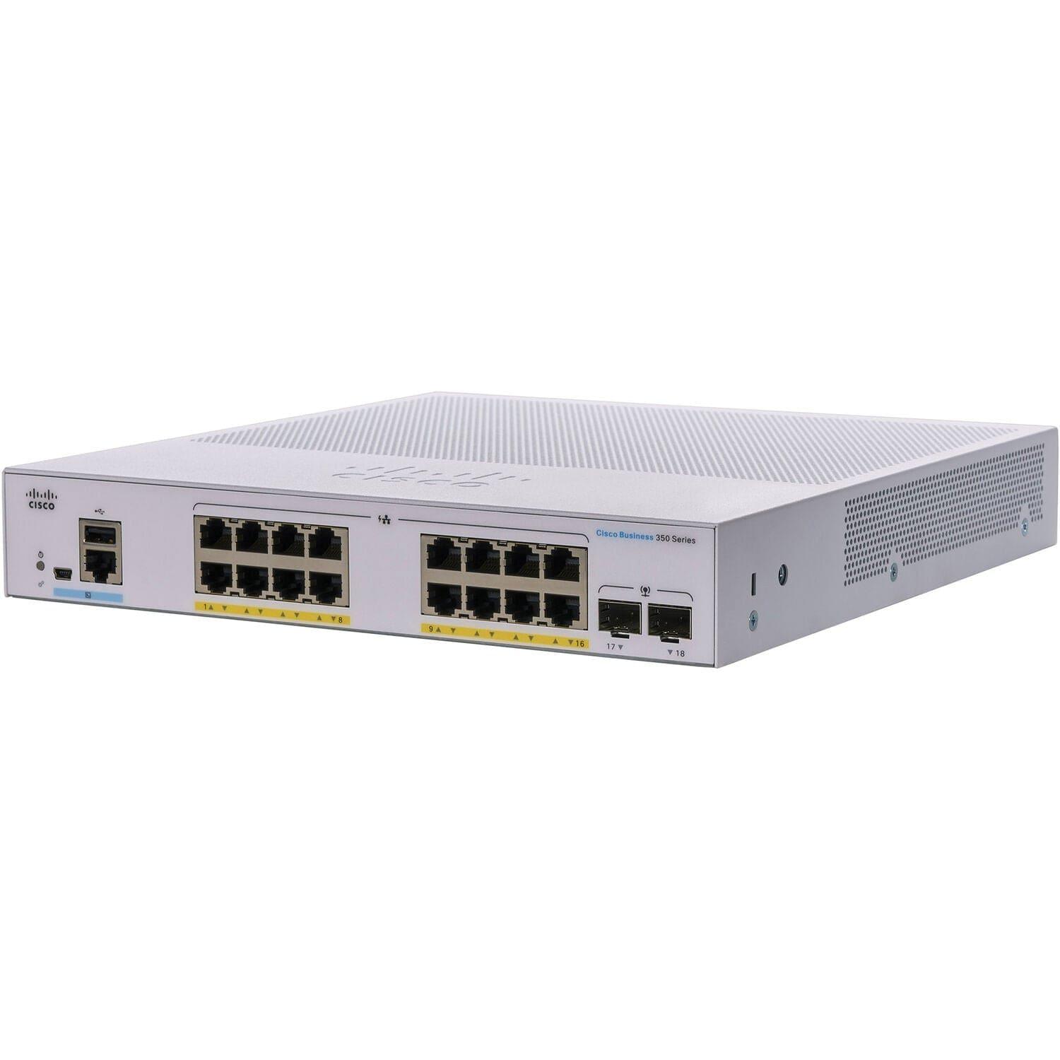 Cisco Business 350 Series 16 10/100/1000 Port PoE+ Managed Switch w/ 2 Gigabit SFP - CBS350-16P-2G-NA Refurbished - CBS350-16P-2G-NA-R - Reef Telecom