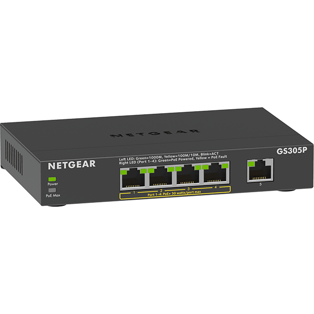 Netgear GS305P 5 Port Gigabit Unmanage PoE Switch - GS305P - New - GS305P - Reef Telecom