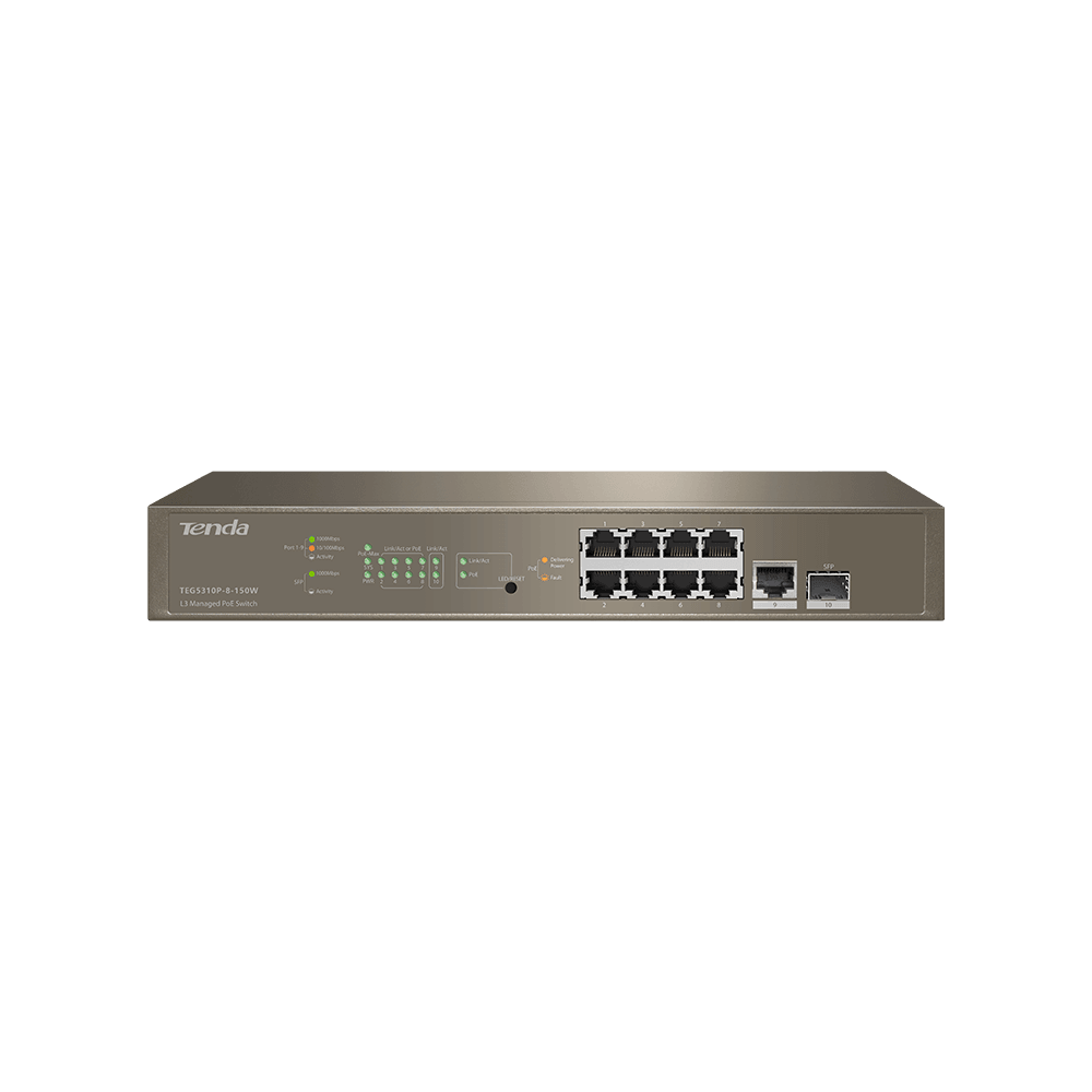 Tenda TEG5310P-8-150W L3 8-Port PoE Managed Gigabit Switch - TEG5310P-8-150W - New - TEG5310P-8-150W - Reef Telecom